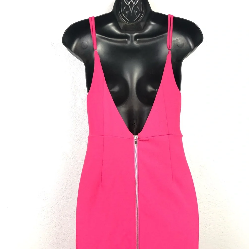 NEW LULU’S bodycon fitted exposed zipper hot pink Dress sexy Sz XS - Picture 5 of 14
